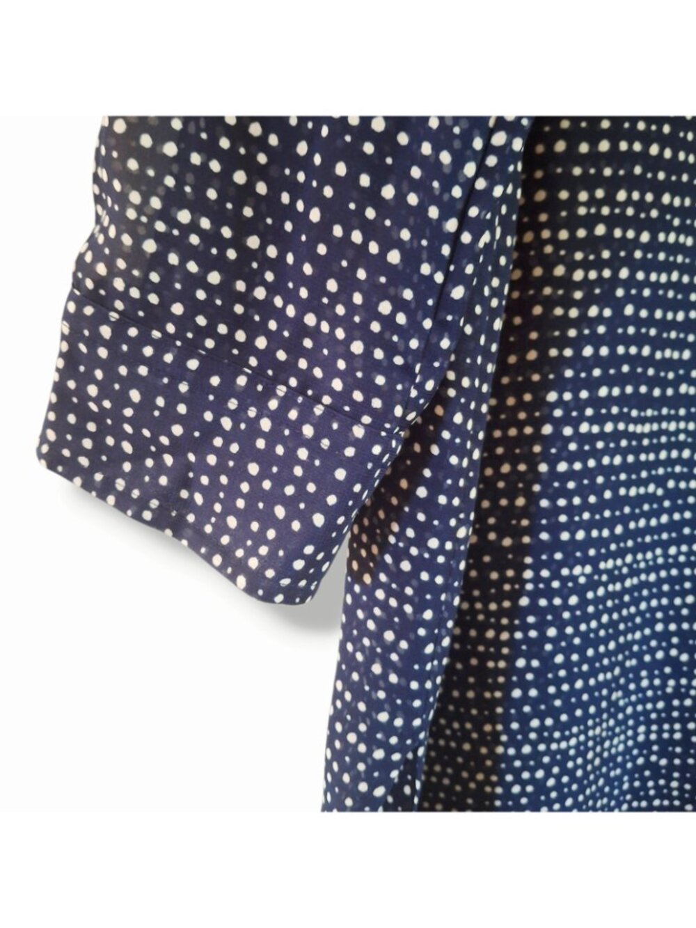 Women's Chaps Button Down Blouse SZ L Navy White Polka Dot Sheer Tunic NWT - Picture 4 of 9